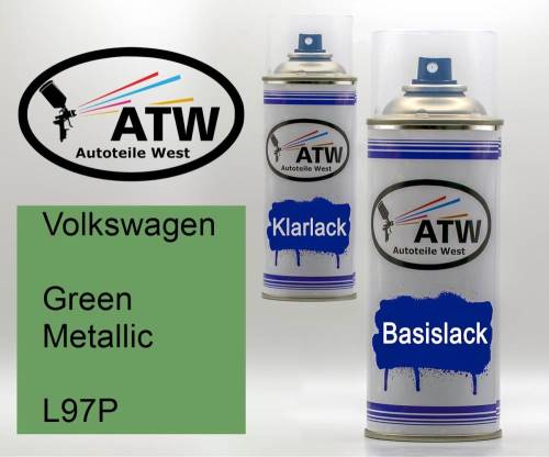 Volkswagen, Green Metallic, L97P: 400ml Sprühdose + 400ml Klarlack - Set, von ATW Autoteile West.